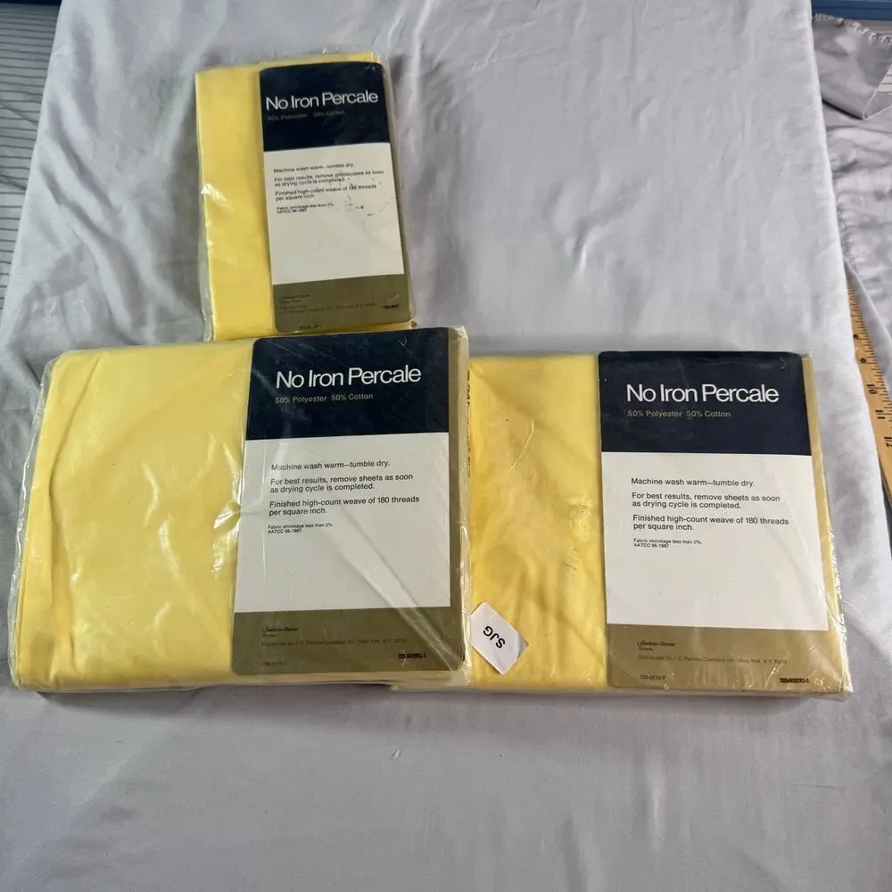 Vintage JCPenney Yellow Full Sheet Set Percale No Iron Pillowcases Fitted Flat